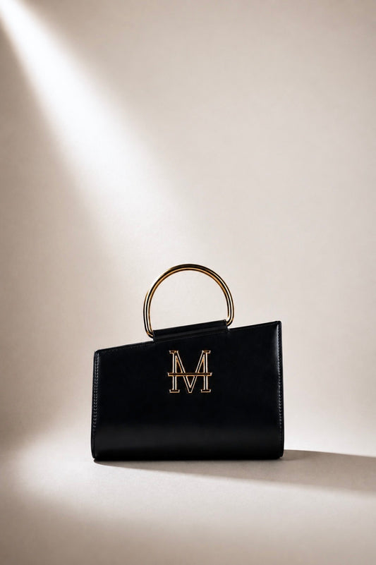 LEUCOTHEA pochette MOR/PHE color nero con dettagli in oro e logo rotabile