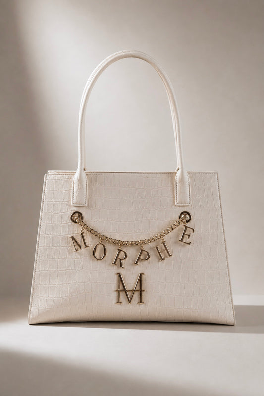NEPHELE borsa trasformabile MOR/PHE in similpelle color panna con dettagli in oro e charm