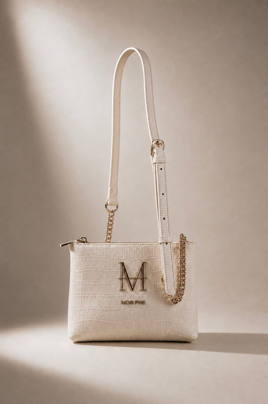 NEPHELE pochette MOR/PHE in similpelle color panna con dettagli in oro