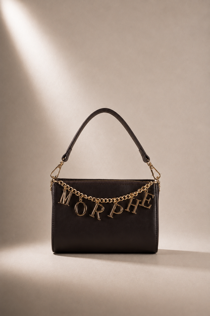 SYRINX pochette MOR/PHE color testa di moro con catena charm rimovibile, dettagli in oro e manico intercambiabile
